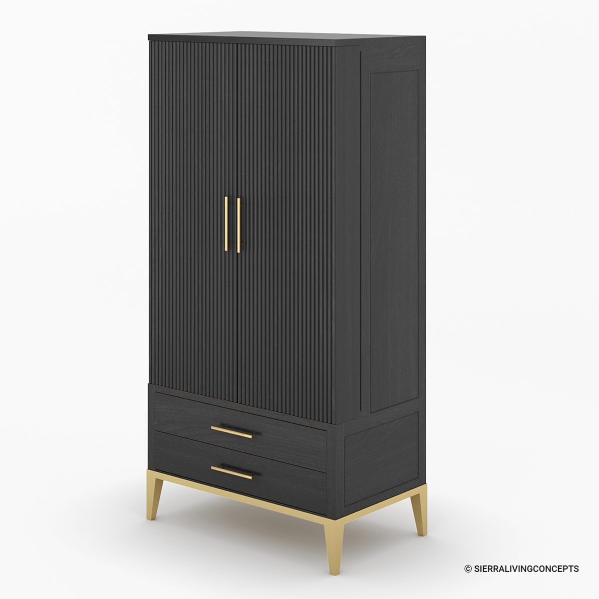 Solid Wood Modern Tall Black Bar Cabinet Armoire Image